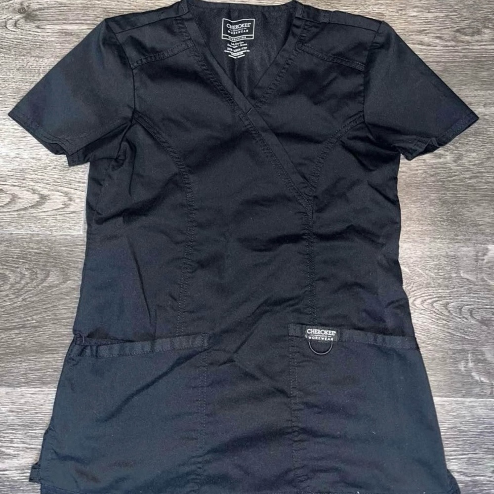 Cherokee Black V-Neck Scrub Top